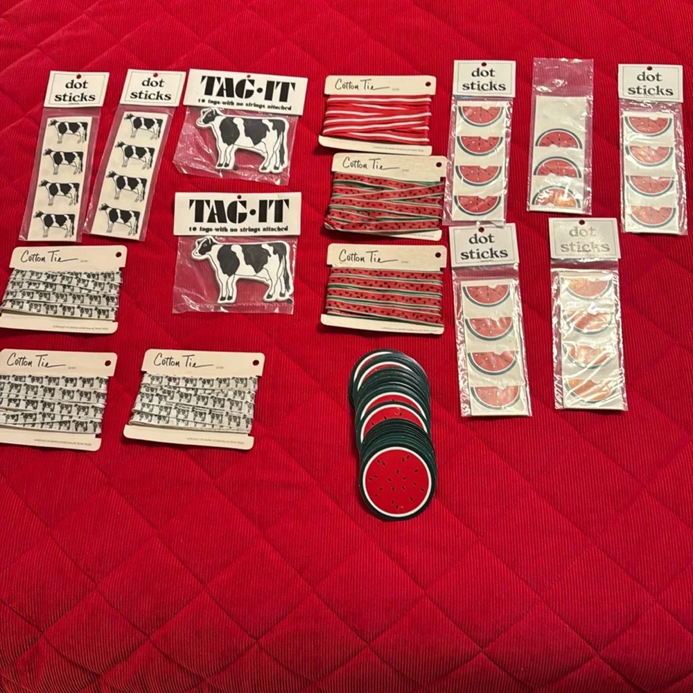 Tag It Cow & Watermelon Tags, Stickers & Cotton Tie Bundle
